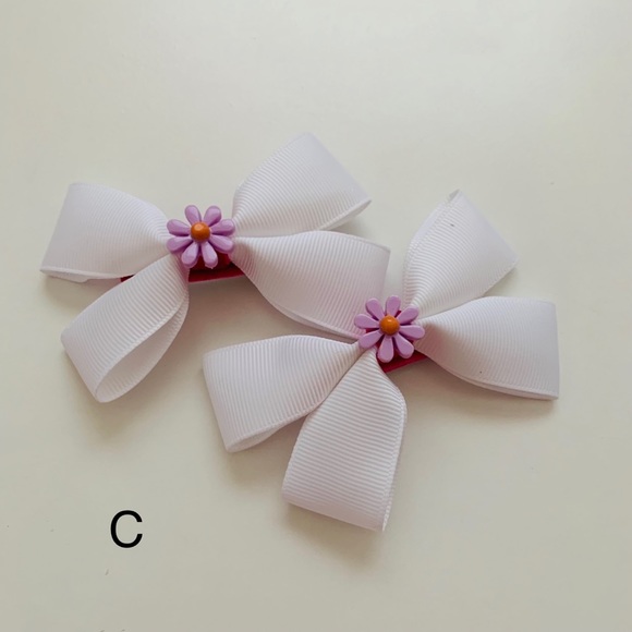 White Hair Bows Kids Grosgrain Finish Set of 2 - Picture 4 of 6